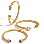 Load image into Gallery viewer, Twisted Gem Stone Ends Bangle Bracelet
