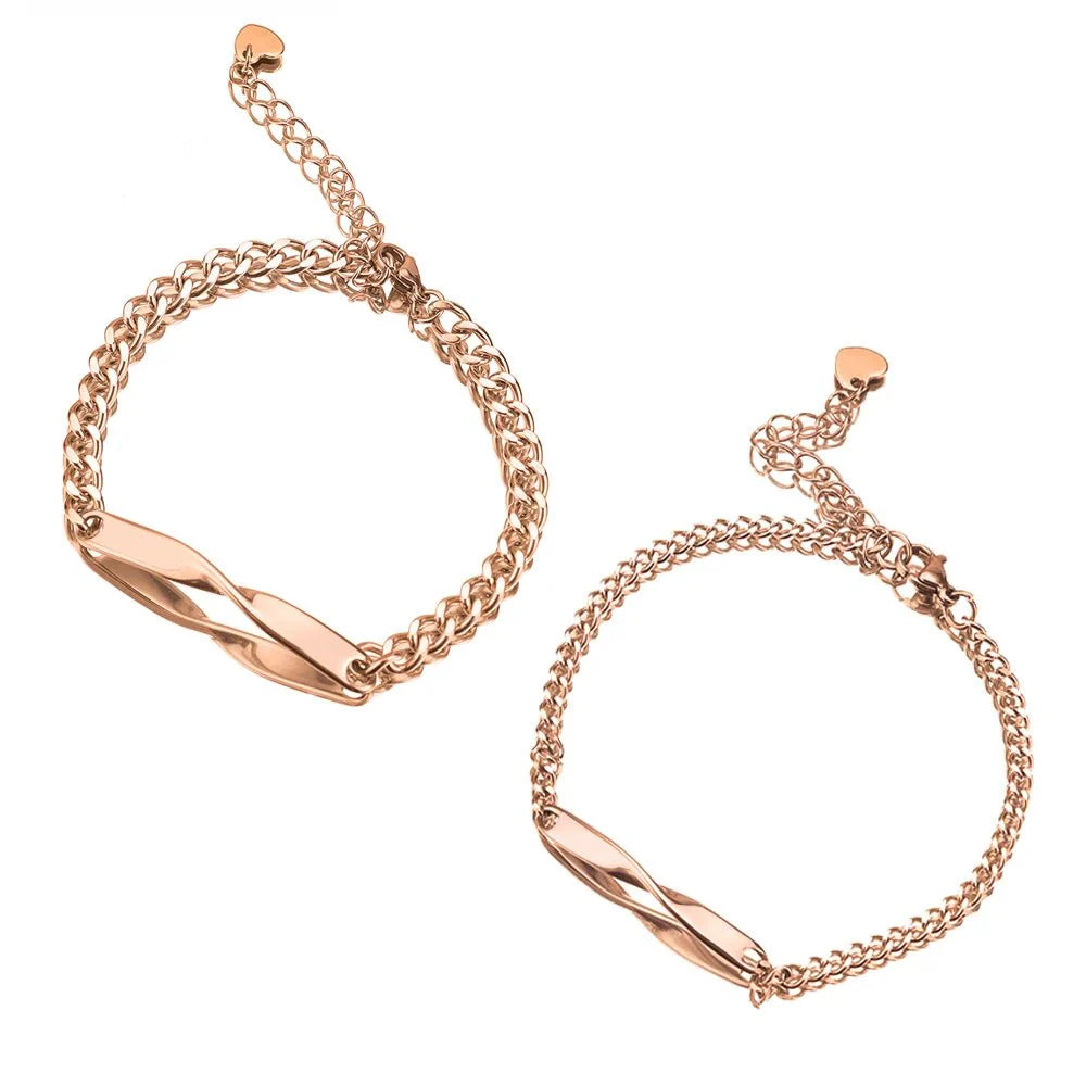 Twisted Name & Date Couples Bracelets