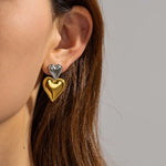 Load image into Gallery viewer, Two Tone Accented Heart Earrings
