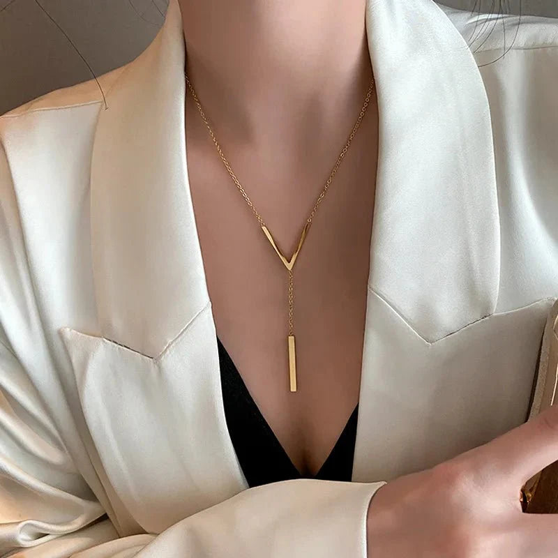 V Drop Lariat Necklace
