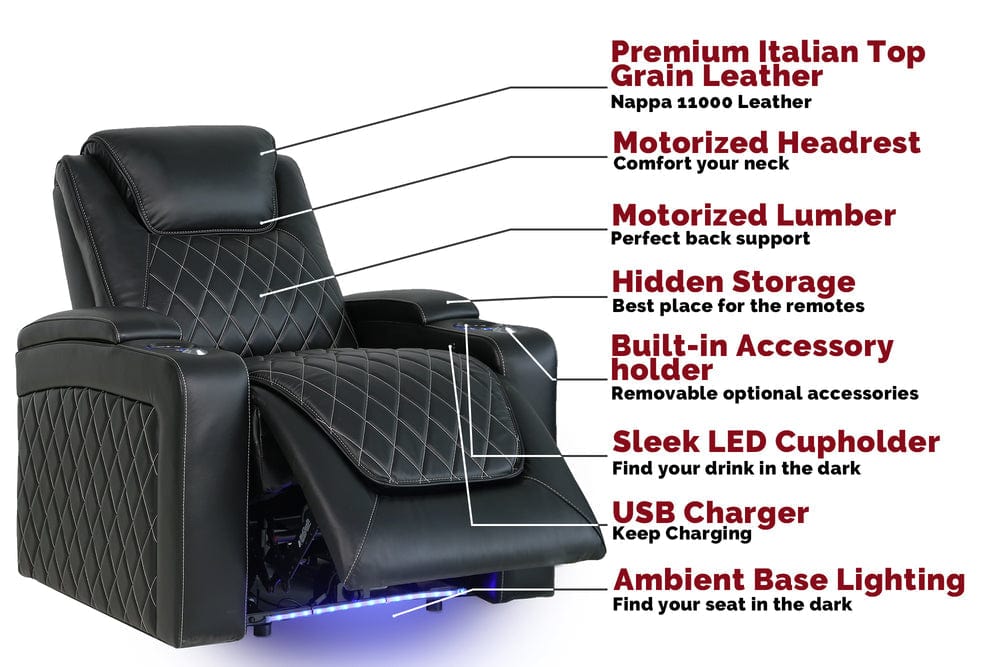 Valencia Home Theater Seating Home Theater Seating Oslo Leather Home Theater Seating with Power Headrest &amp; Cup Holder