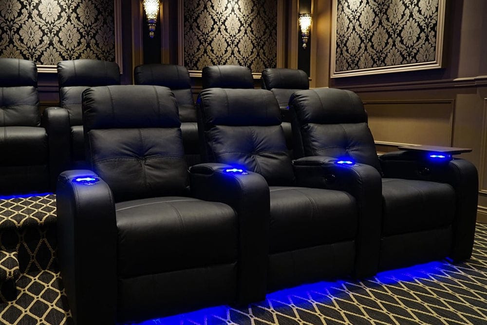Valencia Home Theater Seating Home Theater Seating Verona Leather Home Theater Seating with Power Headrest & Cup Holder