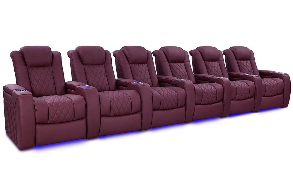 VALENCIA Home Theatre Seats Burgundy - Row of 6 | Width: 191.25" Height: 43.5" Depth: 39.75" Valencia Tuscany Ultimate Luxury Edition