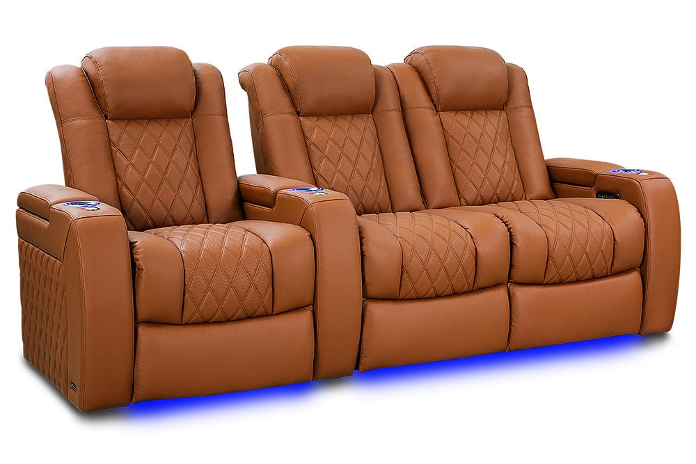 VALENCIA Home Theatre Seats Royal Cognac - Row of 3 - Loveseat Right | Width: 92.25" Height: 43.5" Depth: 39.75" Valencia Tuscany Ultimate Luxury Edition