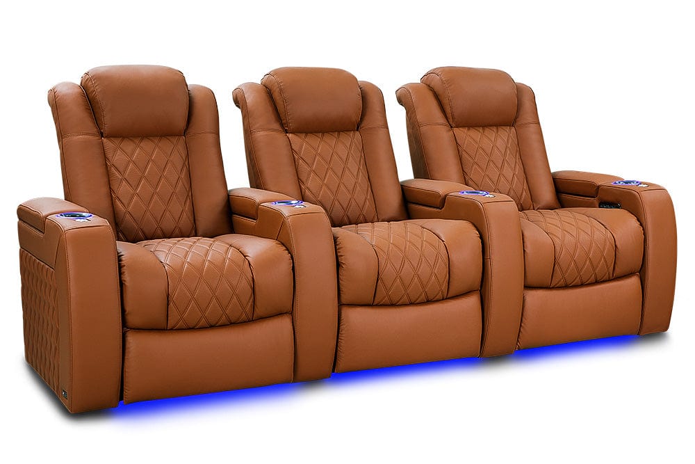 VALENCIA Home Theatre Seats Royal Cognac - Row of 3 | Width: 99" Height: 43.5" Depth: 39.75" Valencia Tuscany Ultimate Luxury Edition