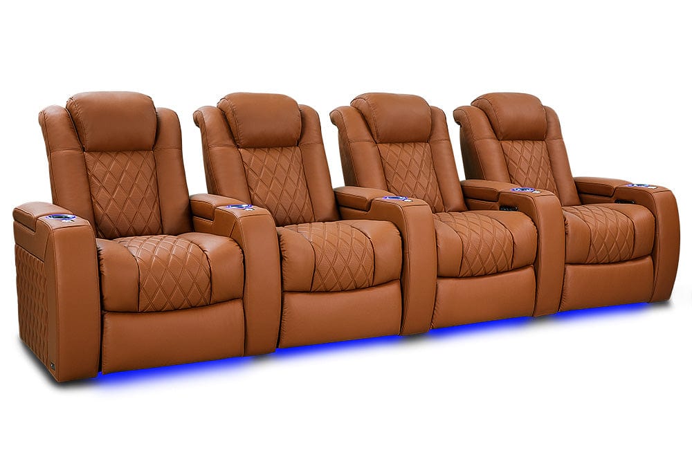 VALENCIA Home Theatre Seats Royal Cognac - Row of 4 | 129.75" Height: 43.5" Depth: 39.75" Valencia Tuscany Ultimate Luxury Edition