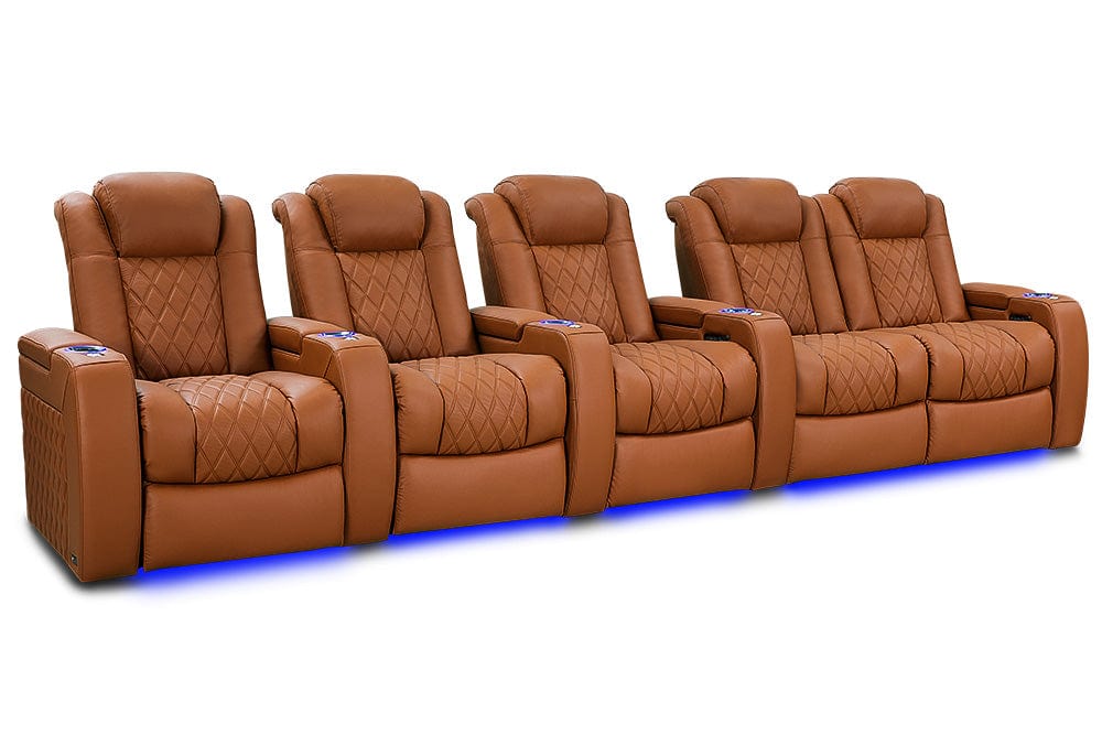 VALENCIA Home Theatre Seats Royal Cognac - Row of 5 Loveseat Right - Width: 153.75" Height: 43.5" Depth: 39.75" Valencia Tuscany Ultimate Luxury Edition