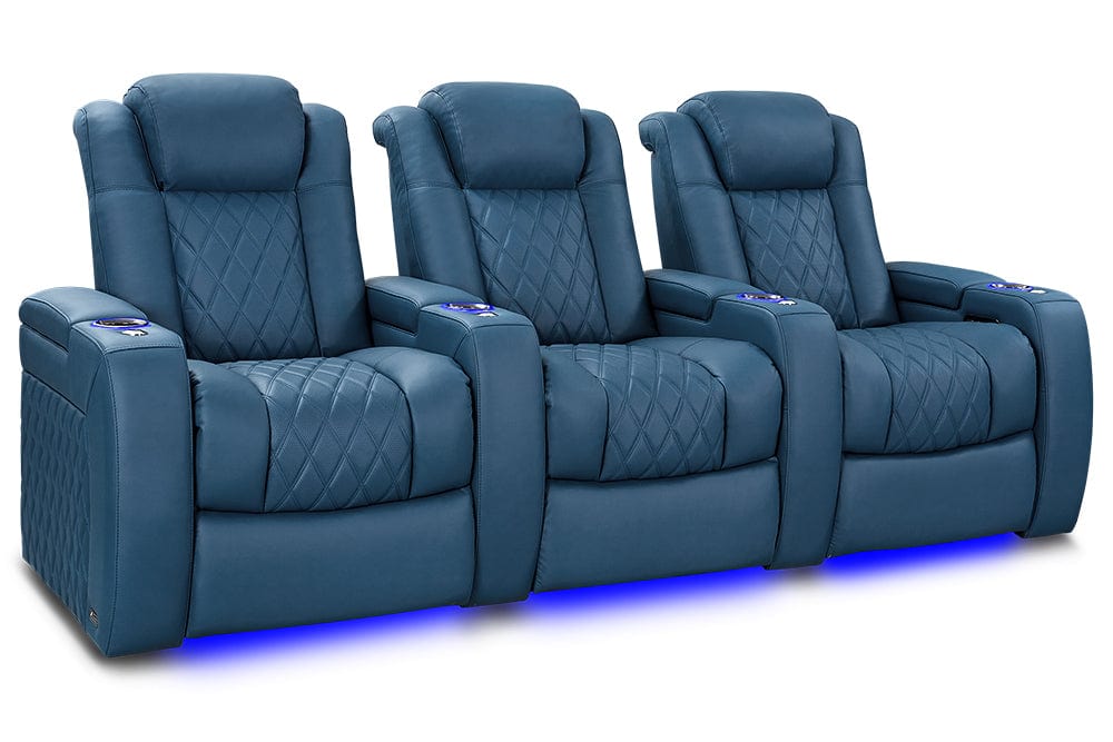 VALENCIA Home Theatre Seats Steel Blue - Row of 3 | Width: 99" Height: 43.5" Depth: 39.75" Valencia Tuscany Ultimate Luxury Edition