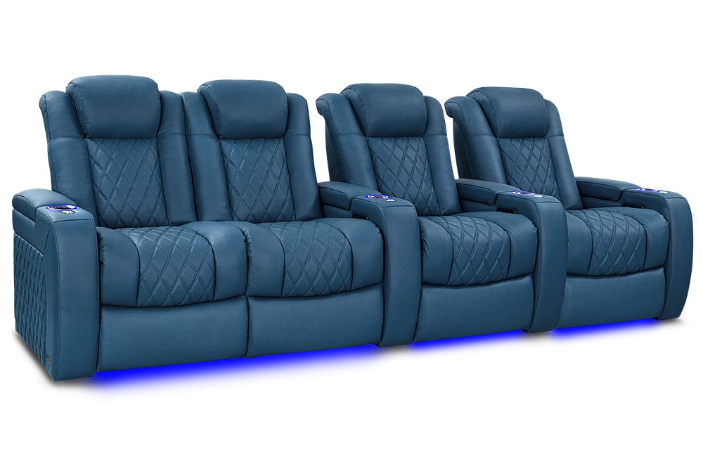 VALENCIA Home Theatre Seats Steel Blue - Row of 4 – Loveseat Left | Width: 123" Height: 43.5" Depth: 39.75" Valencia Tuscany Ultimate Luxury Edition