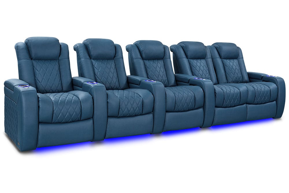 VALENCIA Home Theatre Seats Steel Blue - Row of 5 Loveseat Right - Width: 153.75" Height: 43.5" Depth: 39.75" Valencia Tuscany Ultimate Luxury Edition