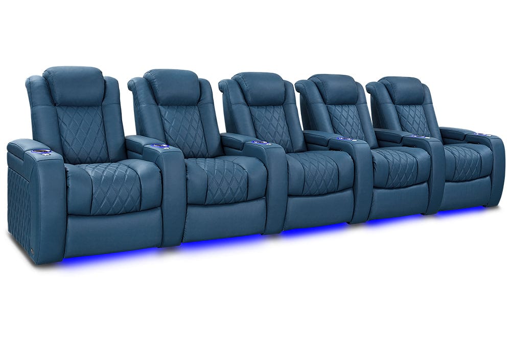 VALENCIA Home Theatre Seats Steel Blue - Row of 5 | Width: 160.5" Height: 43.5" Depth: 39.75" Valencia Tuscany Ultimate Luxury Edition