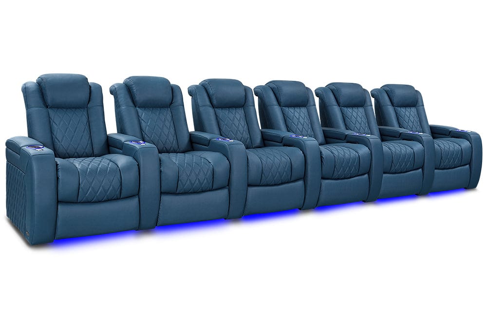 VALENCIA Home Theatre Seats Steel Blue - Row of 6 | Width: 191.25" Height: 43.5" Depth: 39.75" Valencia Tuscany Ultimate Luxury Edition