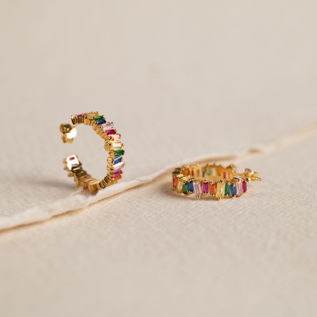 Veronica Rainbow Gold Hoop Earrings