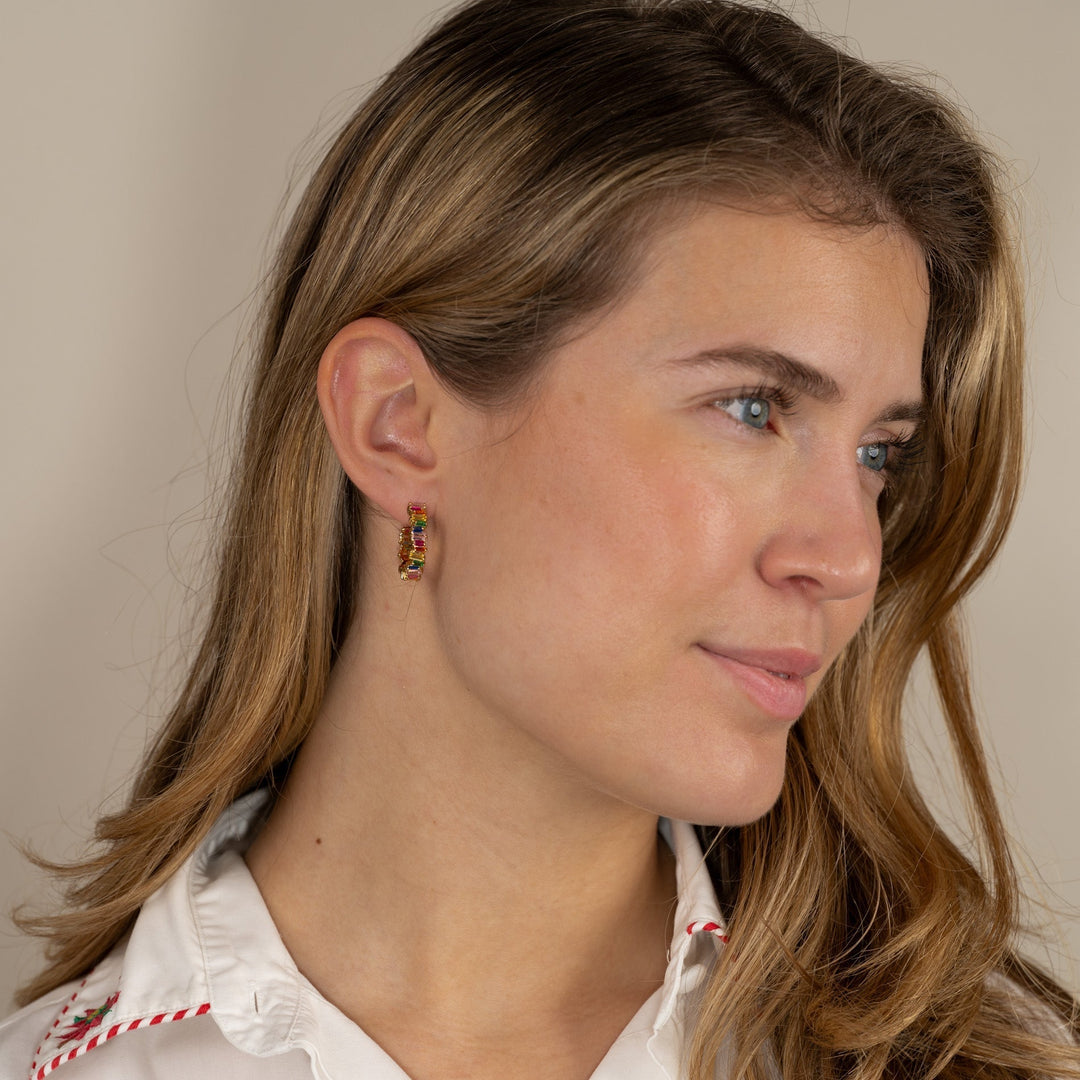 Veronica Rainbow Gold Hoop Earrings