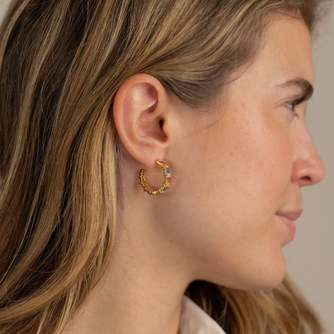 Veronica Rainbow Gold Hoop Earrings