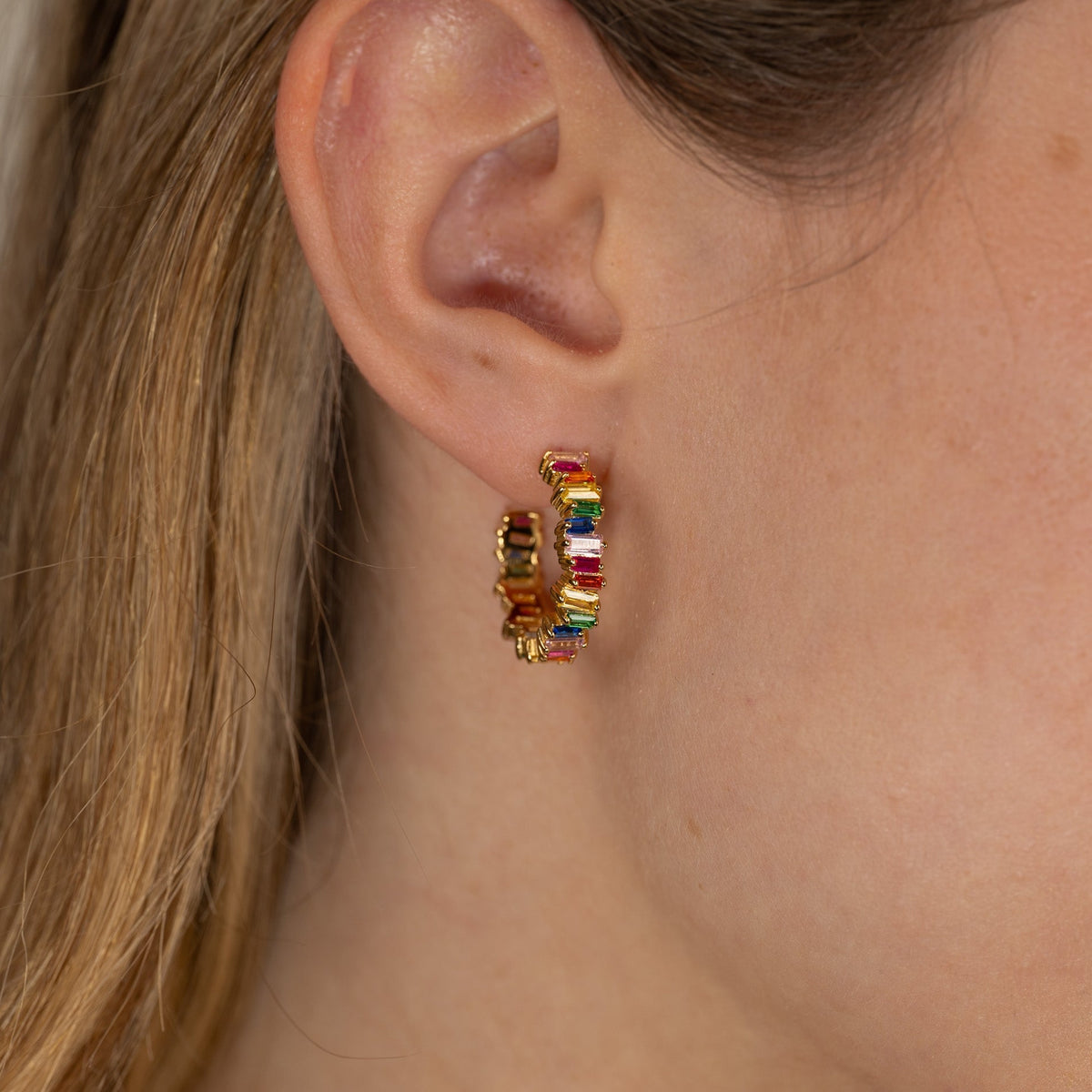 Veronica rainbow gold hoop earrings