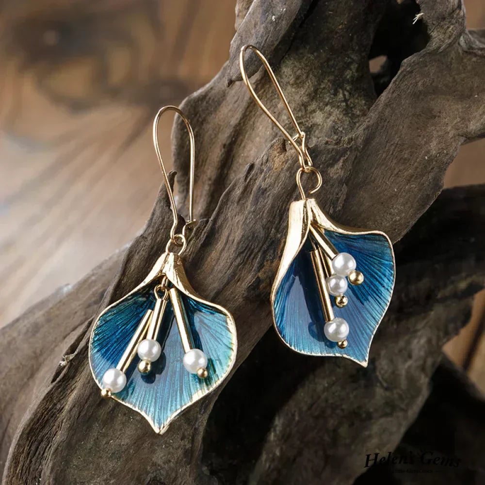 Vintage blue lotus silver earrings 929_c17ec4c6 86ac 40cc b86f 54b1121ba3f5
