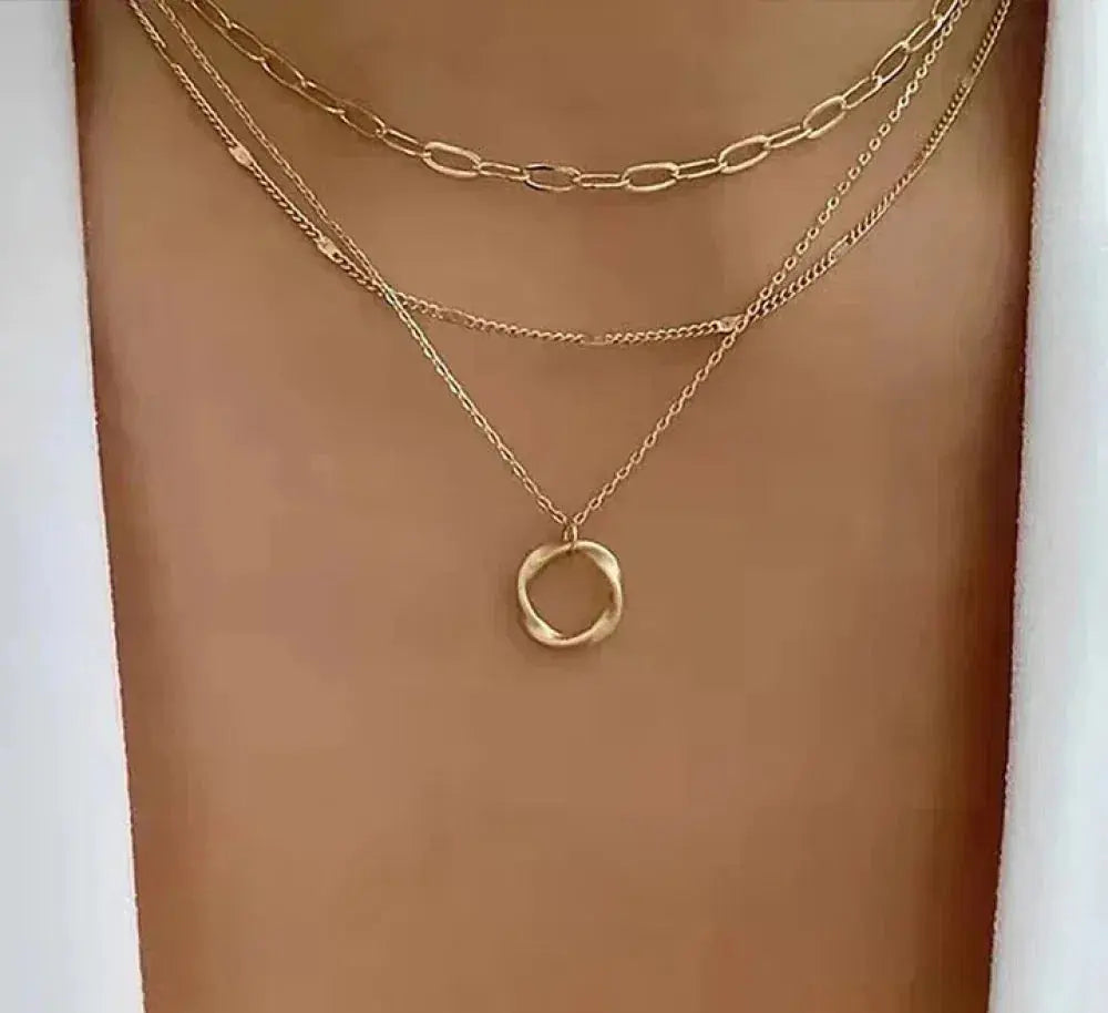 Vintage gold layered chain pendant necklace 862