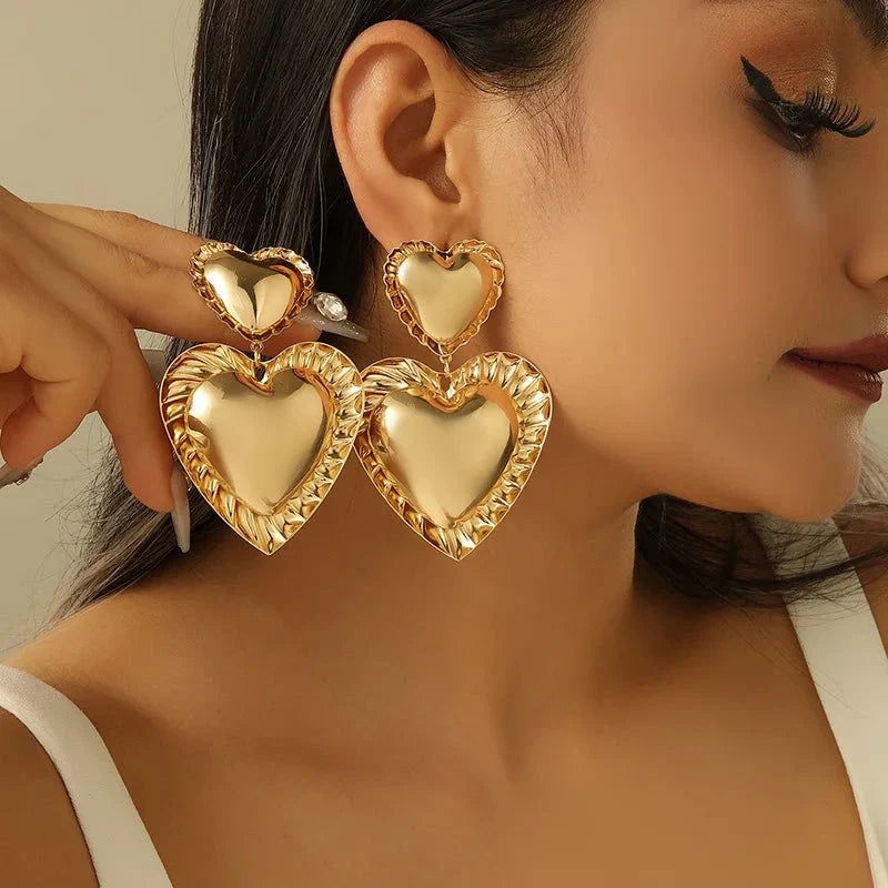 Vintage inspired classy double heart earrings 989484