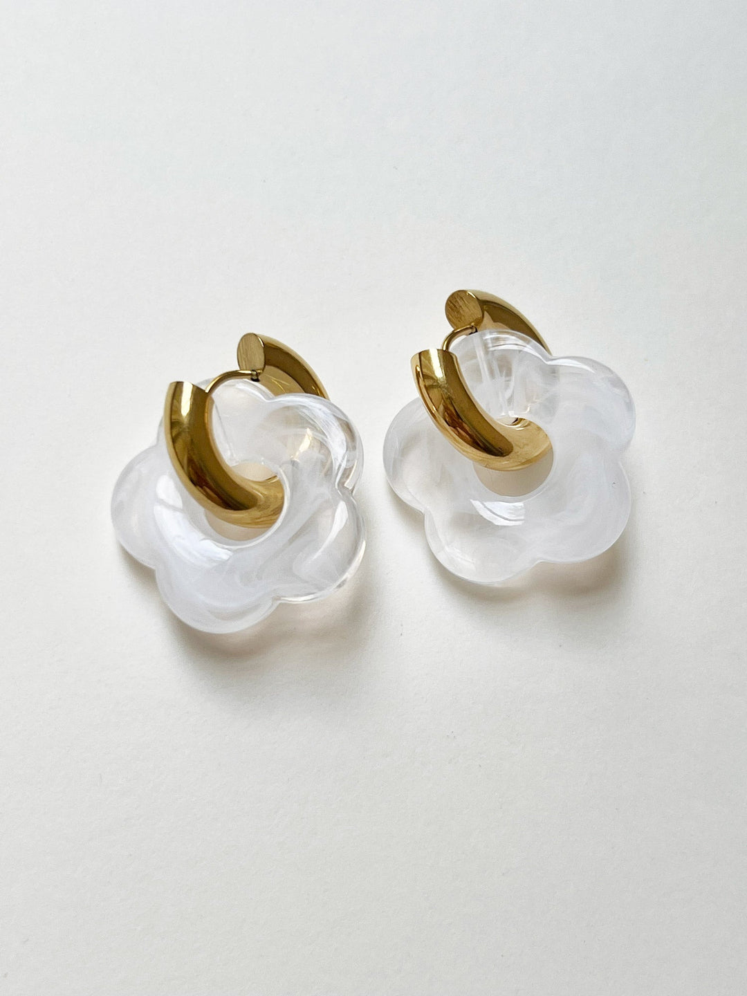 White Donut Hoop Earrings with Flower Charm