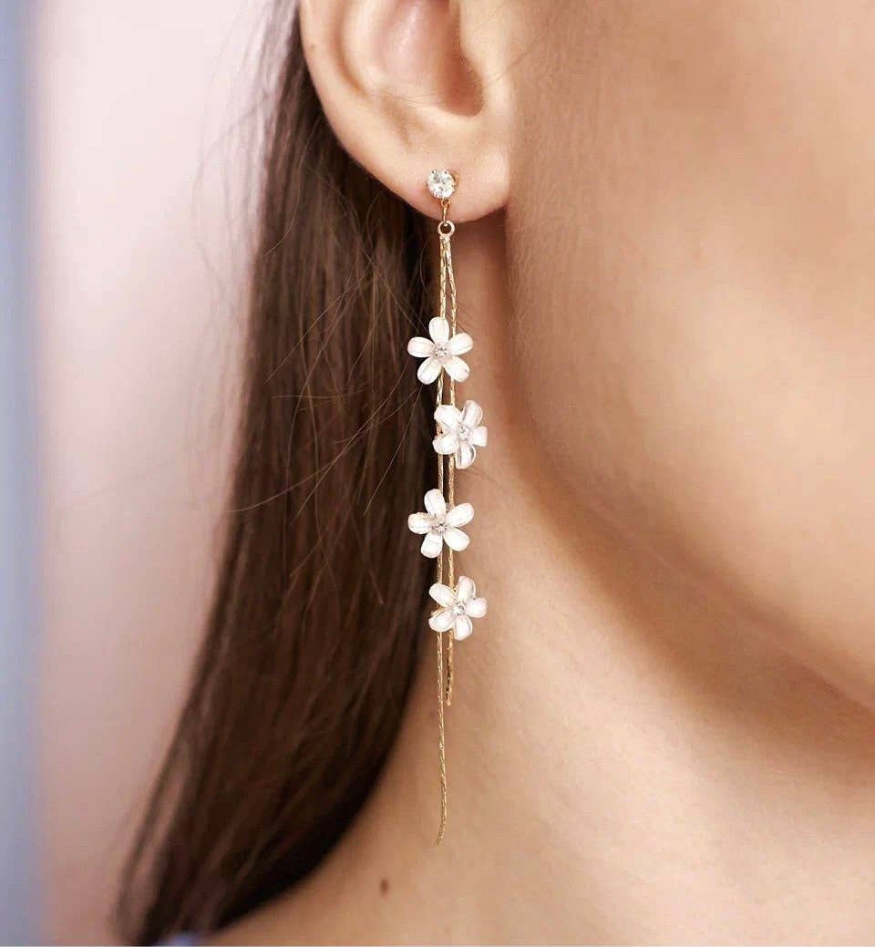 White flowers golden threads earrings jasmine flower floral earrings dainty natural chandelier dangle earrings by froppin 287318