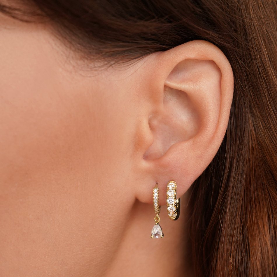 White Ivory CZ Gold Hoop Earrings