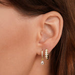 Load image into Gallery viewer, White Ivory CZ Gold Hoop Earrings

