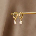 Load image into Gallery viewer, White Ivory CZ Gold Hoop Earrings
