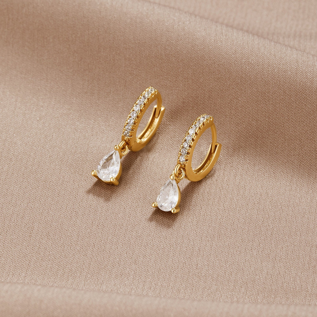 White Ivory CZ Gold Hoop Earrings