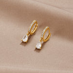Load image into Gallery viewer, White Ivory CZ Gold Hoop Earrings
