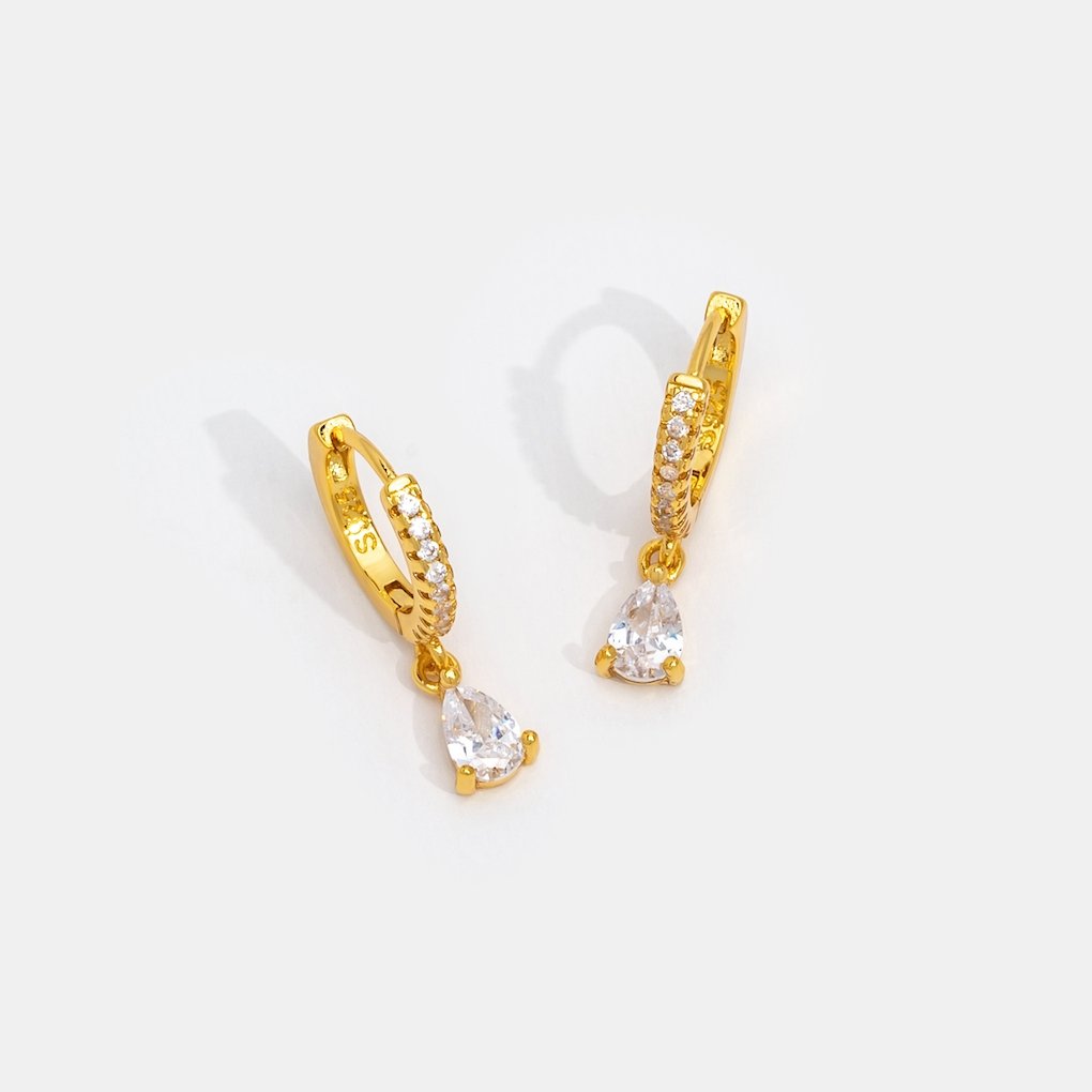 White Ivory CZ Gold Hoop Earrings