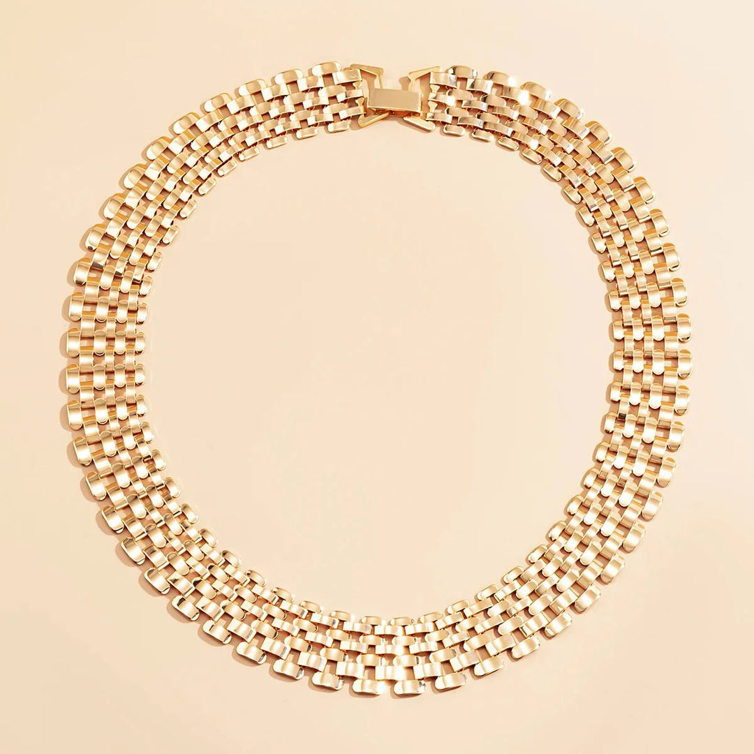 Wide Flow Flat Chain Choker Necklace