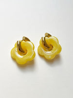 Load image into Gallery viewer, Yellow Donut Hoop Earrings with Flower Charm
