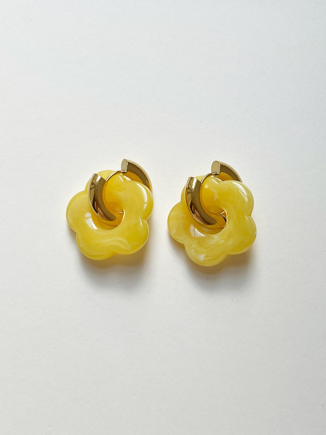Yellow Donut Hoop Earrings with Flower Charm